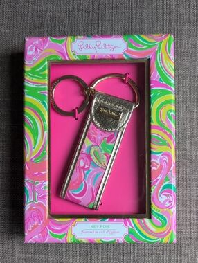 Lilly Pulitzer Pink Multicolor Floral Key Fob with Gold Trim